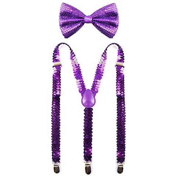Man of Men - Ensemble Nœud Papillon Premium à Sequins et Bretelles (Violet)