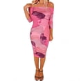 thumbnail image 3 of TaTaai Women's Casual Bodycon Dress Off-Shoulder Long Sleeve Floral Print Stretch Material Slim Fit Midi Vacation Everyday Wear Gift, 3 of 6