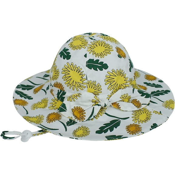 CoCopeaunts Baby Bucket Hat for Girls Bow Decorate Summer UV Protection Outdoor Headwear Basin Hat for Boy with Chin Strap