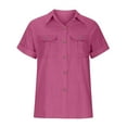 thumbnail image 5 of FAVIPT Cotton Linen Tops for Women Casual Dressy Summer 2025 Shirts Roll Up Short Sleeve Buttons T Shirt Solid Color Collared V Neck Gauze Blouses with Two Pockets Hot Pink,S, 5 of 8