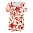 thumbnail image 4 of Plus Size Summer Blouses for Women,New Trendy 2025 Floral Print Ruffle Tunic Tops,Square Neck Loose Fit Pleated Blouse for Sleepwear Streetwear ,L-5XL, 4 of 4