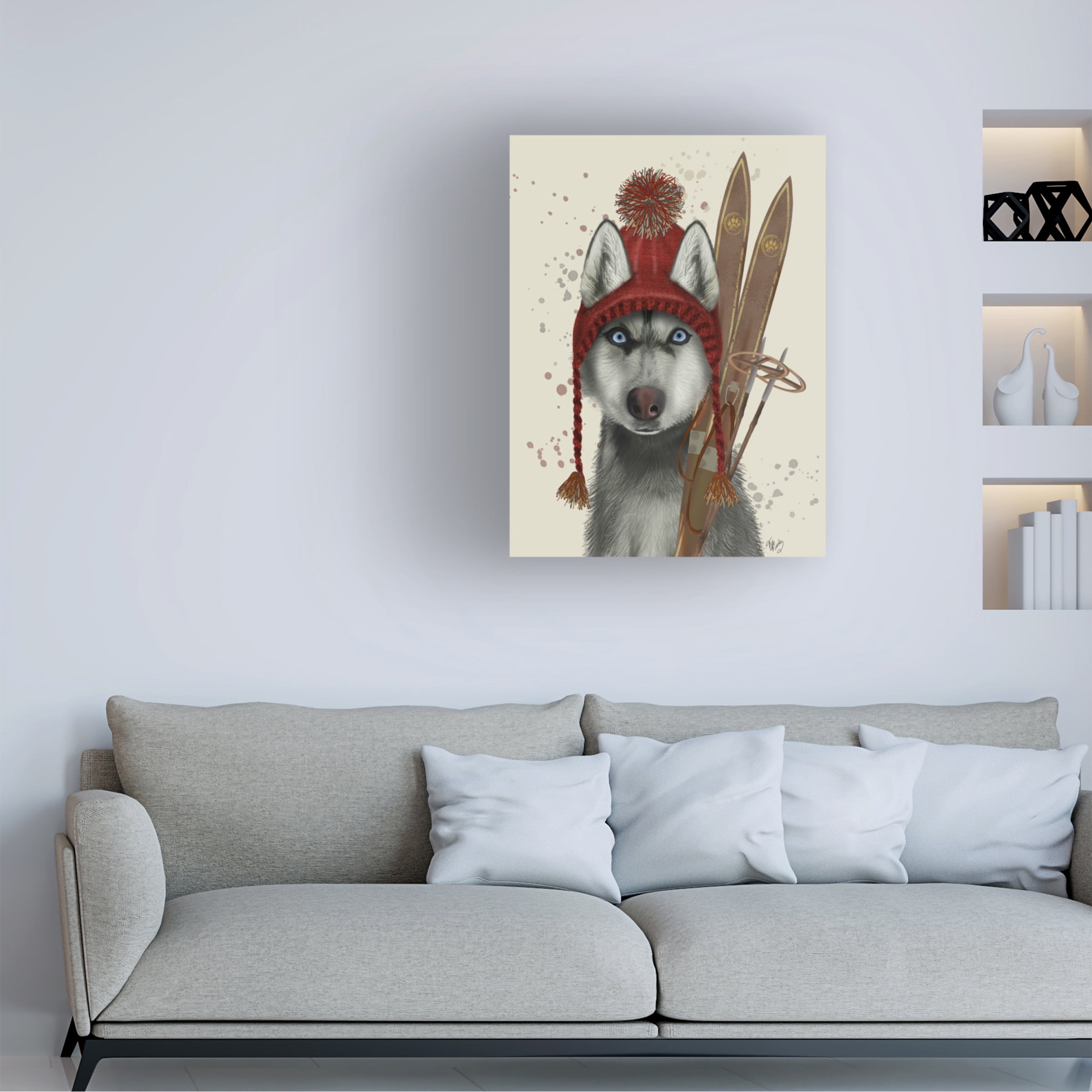 Fab Funky 'Husky Skiing' Canvas Art