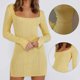 thumbnail image 5 of Temperament Women Knit Dress Lace-Up Long Sleeve Square Neck Slim Slit Dress, 5 of 6