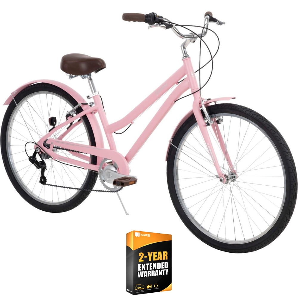 Huffy 26770 Sienna Women's 27.5inch 7-Speed Comfort Bike - Pale Pink Bundle with 2 YR CPS Enhanced Protection Pack