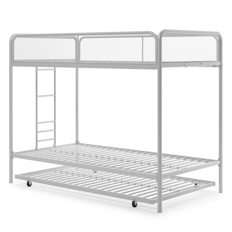 Yoneston Twin over Twin over Twin Bunk Bed, Space Saving Metal Triple Bunk Bed with Full Length Guardrails & Lockable Wheels, White