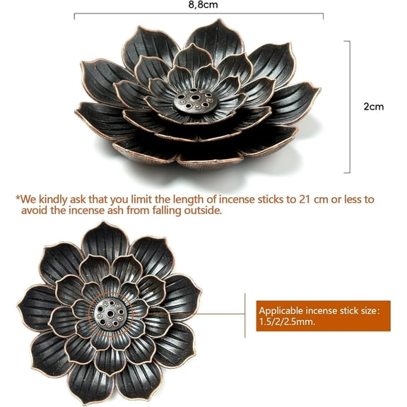 2 Pack Brass Incense Burner Holder - Lotus Shaped Stick Incense Holder for Meditation, Yoga, Home Decor - Durable Metal Cone & Stick Incense Stand with Ash Catcher