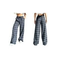 thumbnail image 2 of Women'S Plaid Leopard Print Straight Leg Pants Elastic Waist Y2K Trousers Bottoms with Pockets Blue&White Grid XL, 2 of 6