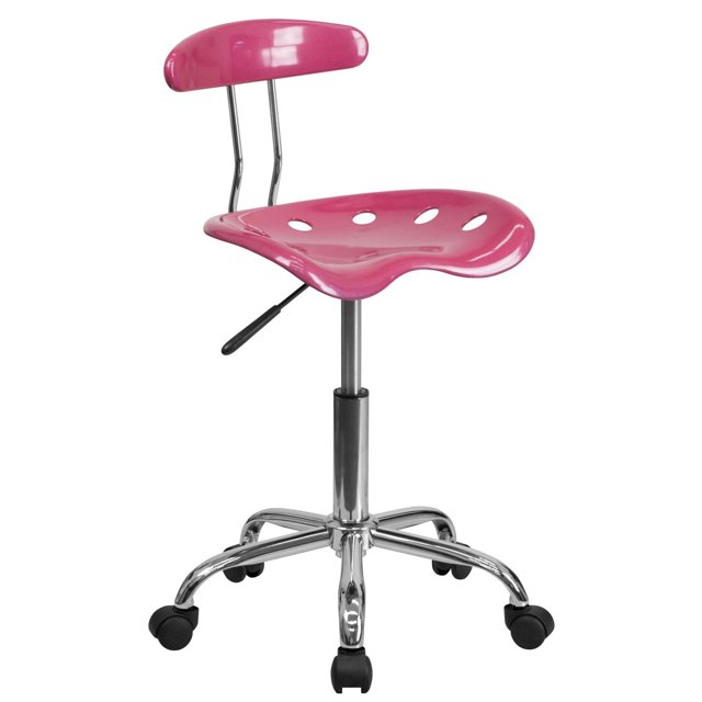 Vibrant Pink and Chrome Swivel Task Chair with Tractor Seat