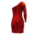 thumbnail image 5 of jsaierl Sequin Dress for Women One Shoulder Long Sleeve Bodycon Mini Dress Sexy Side Split Prom Evening Party Faux Fur Cocktail Dress Club Date Night Sparkly Dress, 5 of 9