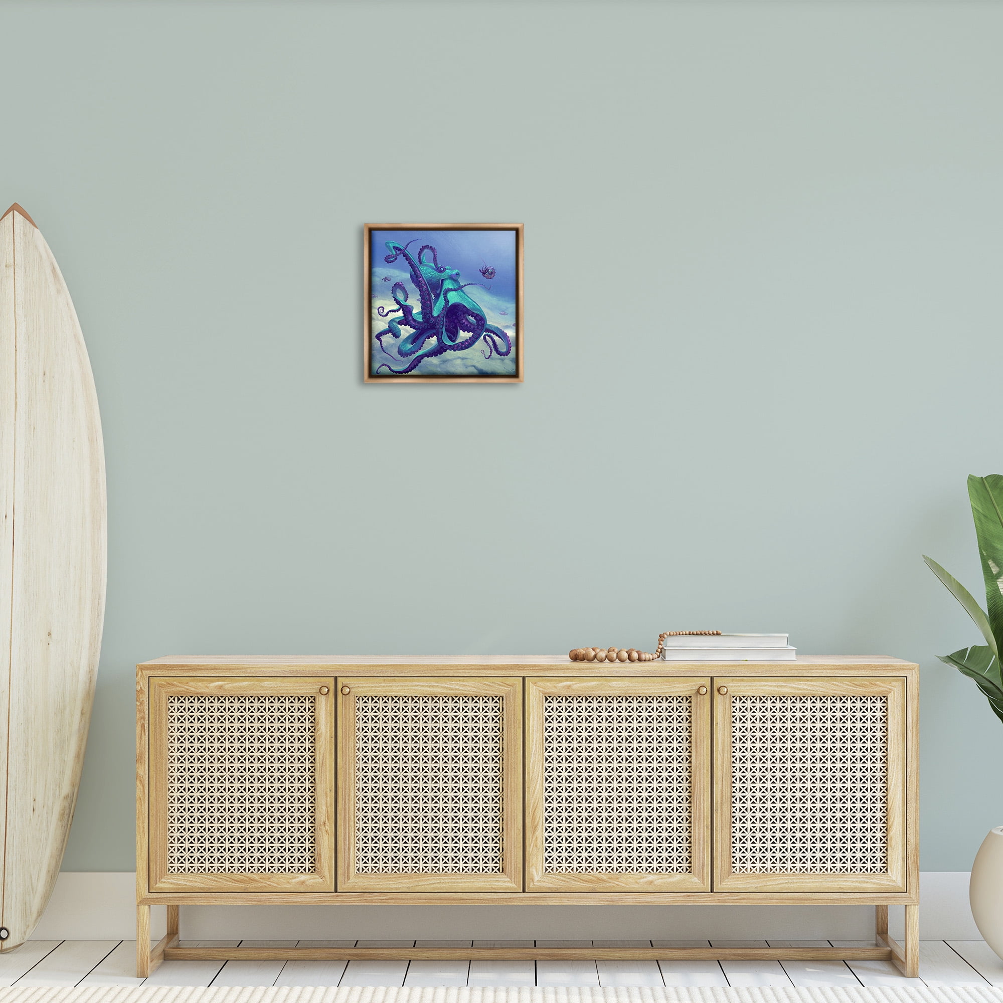 Stupell Industries Vivid Underwater Octopus Animals & Insects Painting Brown Floater Framed Canvas Art Print Wall Art, 18 x 18