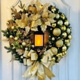 thumbnail image 2 of Adornos navideños Corona dorada con lámpara para puerta de entrada Guirnalda de flores de bolas rojas Adornos navideños Decoración para colgar en la pared de la ventana, 2 of 5
