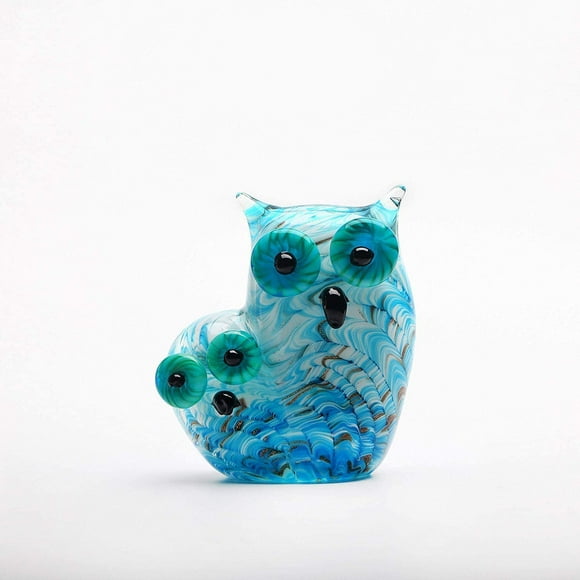 Gala Houseware Glass Owl Paperweights, Handmade Art Twins Glass Owl, Glass Owl Figurine/Sculpture (Blue/Green)