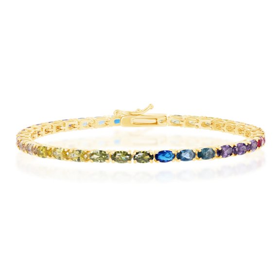 iJewelry2 Gold Plated Sterling Silver Oval Rainbow CZ Tennis Bracelet