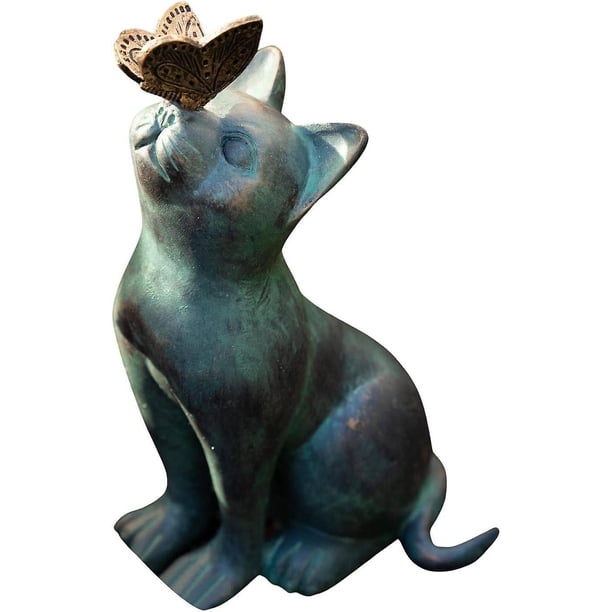 Estatua de gato retro, decoración de jardín con diseño especial, superficie de rayas retro y efecto moteado, 1 pieza de piedra de poliresina impermeable, decoración del hogar para jardín, estantería,