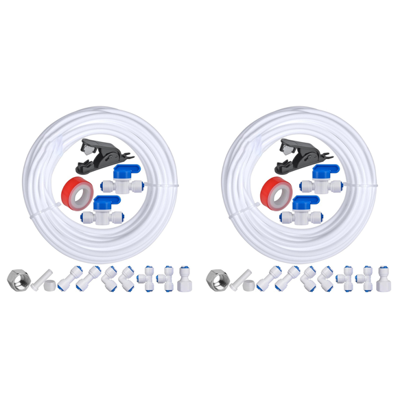 2 Set 32.8ft Refrigerator Water Line Kit ,1/4inch OD Water Line Kit for Fridge Icemaker Reverse Osmosis System