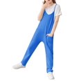 thumbnail image 4 of Spaghetti Strap V-neck Girls Solid Color Casual Loose Straight Kids Children Jumpsuit with Pocket for 5-14 Years, 4 of 5