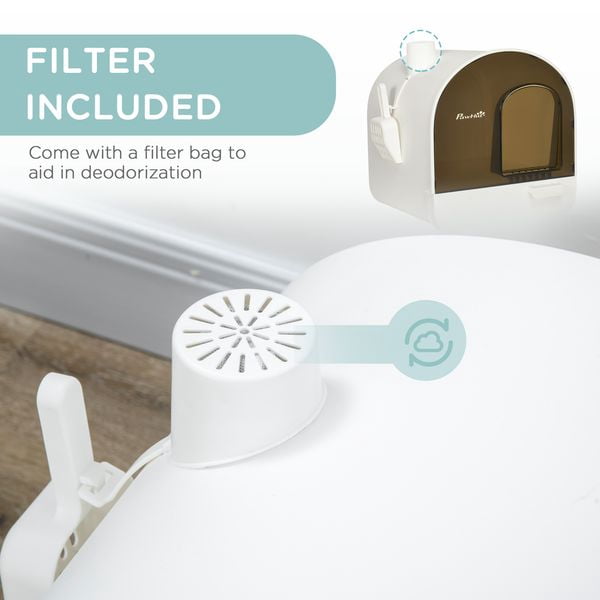 Covered Cat Litter Box with Lid, Scoop, and Filter, Sleek White