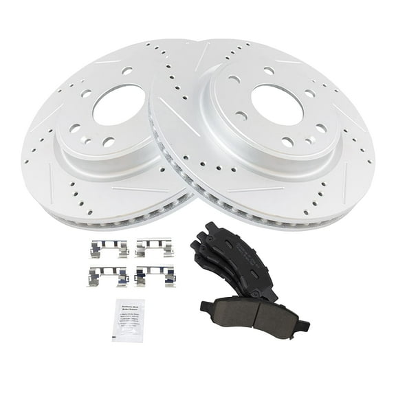 TRQ Brake Rotor Drilled & Slotted Zinc Coated & Posi Ceramic Pad Front Set