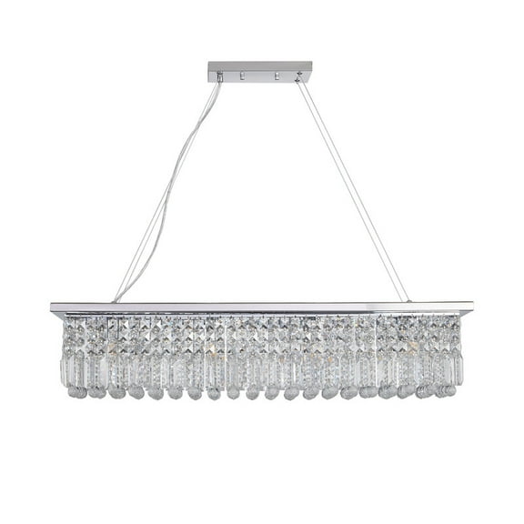 39.4" Modern Crystal Chandelier for Dining Room 8-Light White Rectangle Raindrop Chandelier Contemporary Rectangular Pendant Light Fixture for Kitchen Island Bar(Bulb Not Included)