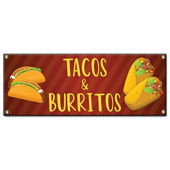 Tacos & Burritos | 48" X 120" Banner | Heavy Duty 13oz. Outdoor Vinyl Single Sided With Grommets | Made in The USA