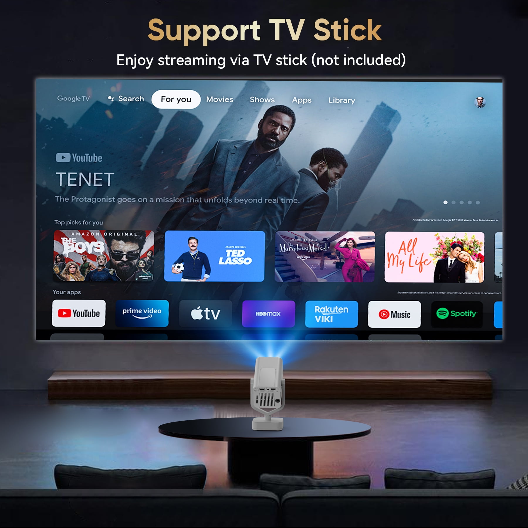 GCZ Projector with WiFi and Bluetooth, 1080P Support, Auto Keystone Electric Focus, Portable Projector for Phone/TV Stick
