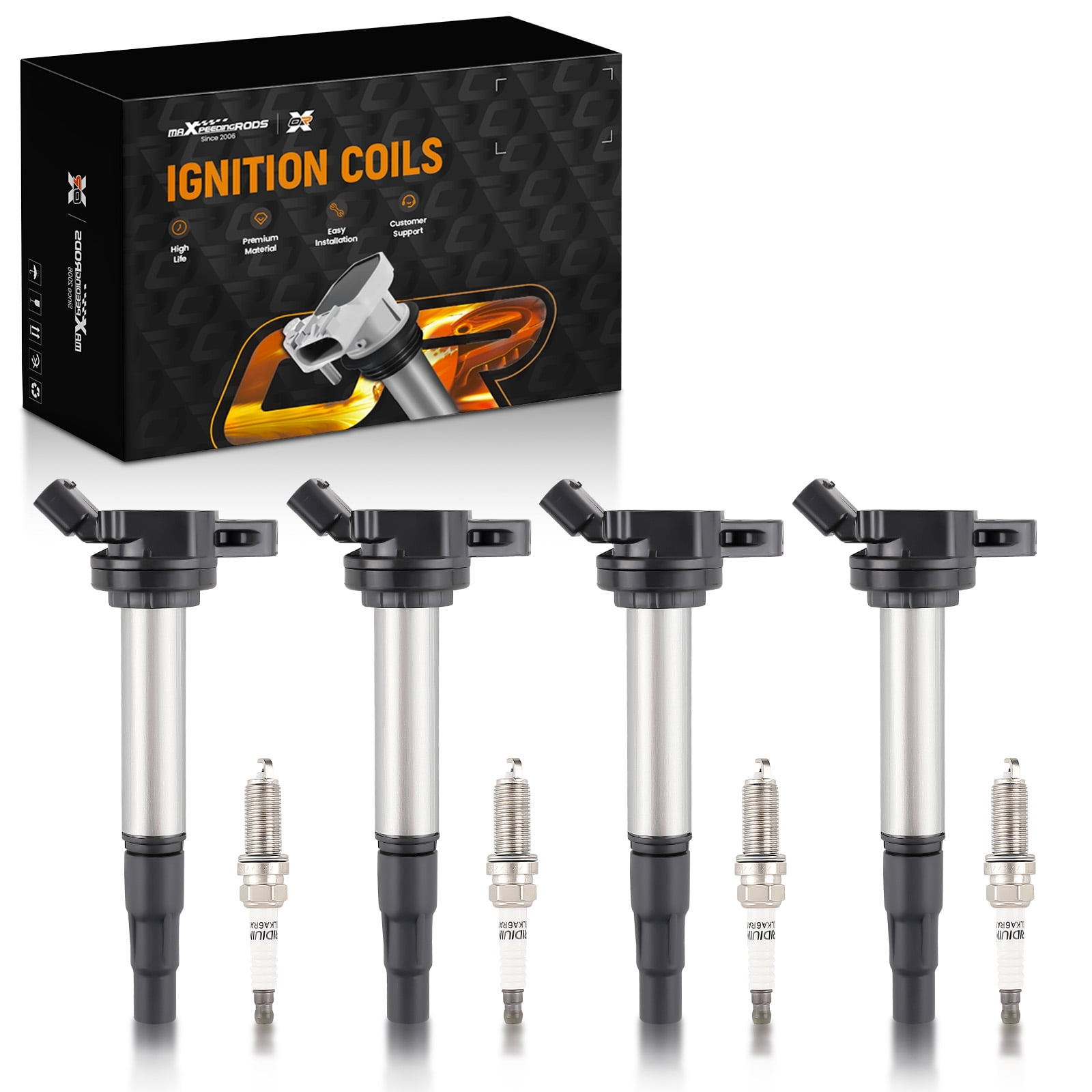 maXpeedingrods UF596 Set of 4 Ignition Coil Pack and Iridium Spark Plugs Fit for Toyota Corolla Matrix Prius Pontiac Vibe Scion XD Lexus CT200h 1.8L L4, Ignition Coil Kit Replaces 19205156 19205439