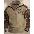 thumbnail image 3 of Retro Bull Head Half Zip Sweatshirt with Unique Design - Show your personality with this stylish retro style pullover,L,brown, 3 of 3