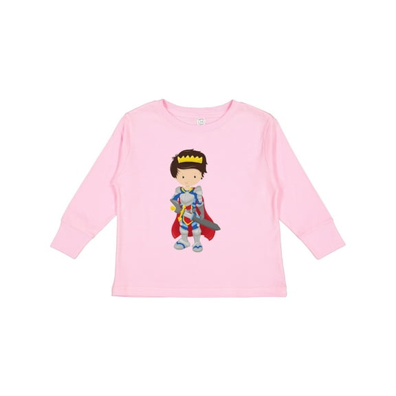 Inktastic Prince, King, Knight, Sword, Crown, Brown Hair Boys Long Sleeve Toddler T-Shirt