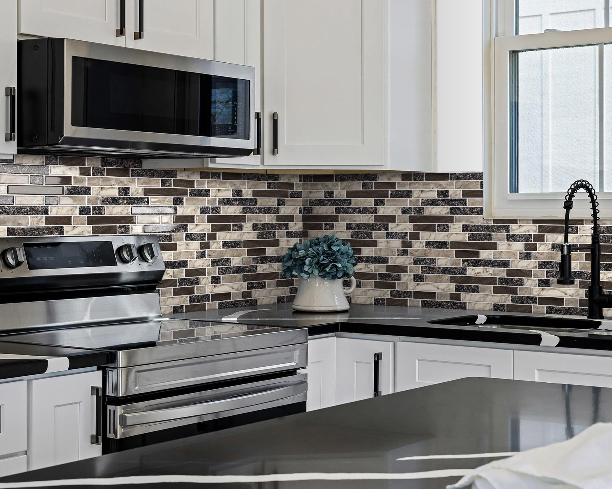 Thick Peel And Stick Backsplash Tile 12"x12" 3d Self Adhesive Marble Tiles For Kitchen Bathroom Wall (10-sheet Brown)
