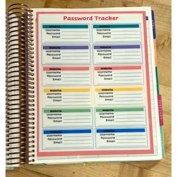 Password Organizer Dashboard Insert For Use With Erin Condren Life Planner