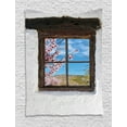 thumbnail image 1 of Almond Blossom Tapestry, Almond Groove Behind Old Rustic Wooden Window Pastoral Style Photography, Wall Hanging for Bedroom Living Room Dorm Decor, 60"W X 80"L, Multicolor, by Ambesonne, 1 of 2