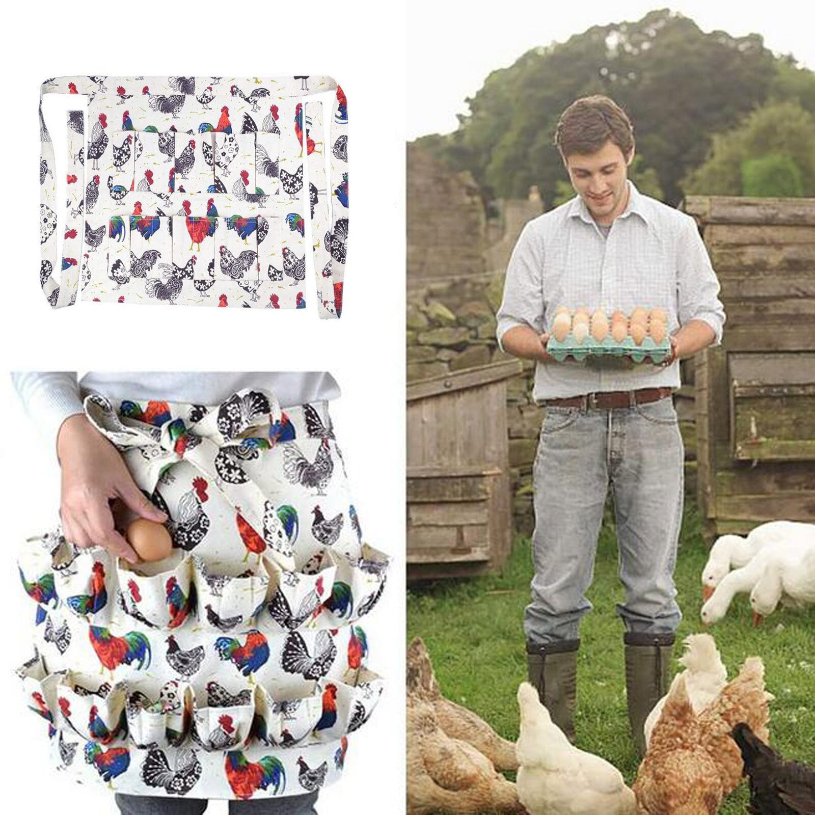 Chicken Egg Apron Gathering Egg Apron with Pockets for 12 – Egg Collecting  Apron Adult Egg Gathering Apron