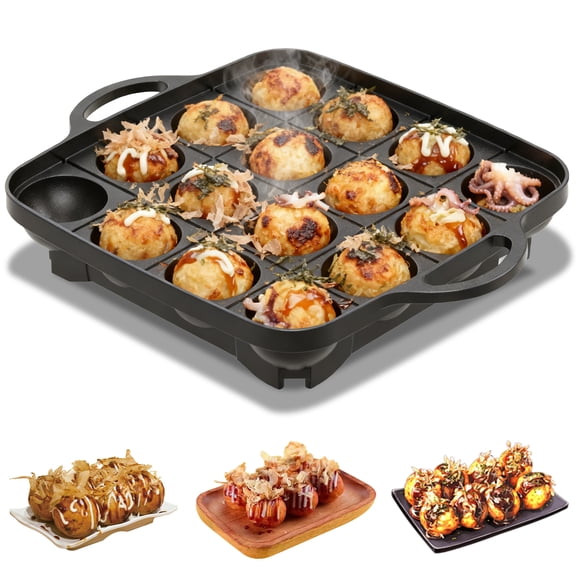 16-Hole Nonstick Cast Aluminum Takoyaki Maker Pancake Ball Pan Easy to Clean for Home Gas Stove