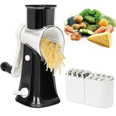 5-in-1 Rotary Cheese Grater, Upgraded Cheese Shredder with 5 Interchangeable Blades and Powerful Suction Base, Dishwasher Safe, Black