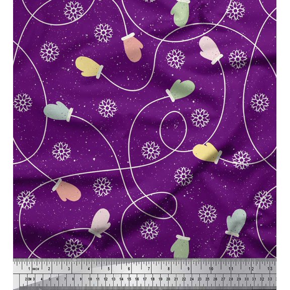 Soimoi Purple Rayon Fabric Mandala & Gloves Kids Printed Fabric 1 Yard 56 Inch Wide