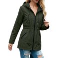 thumbnail image 7 of Staron Women Waterproof Hooded Jacket Zip V Neck Long Sleeve Casual Travel Loose Outdoor Coat with Pockets, Army Green XXL, 7 of 7