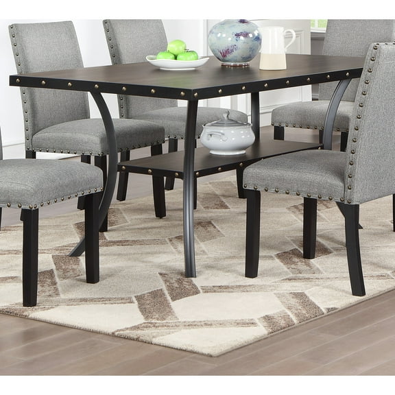 Contemporary Style Dining Table With Storage And Nailheads In Natural Wood Modern Rectangular Nailhead Trim For