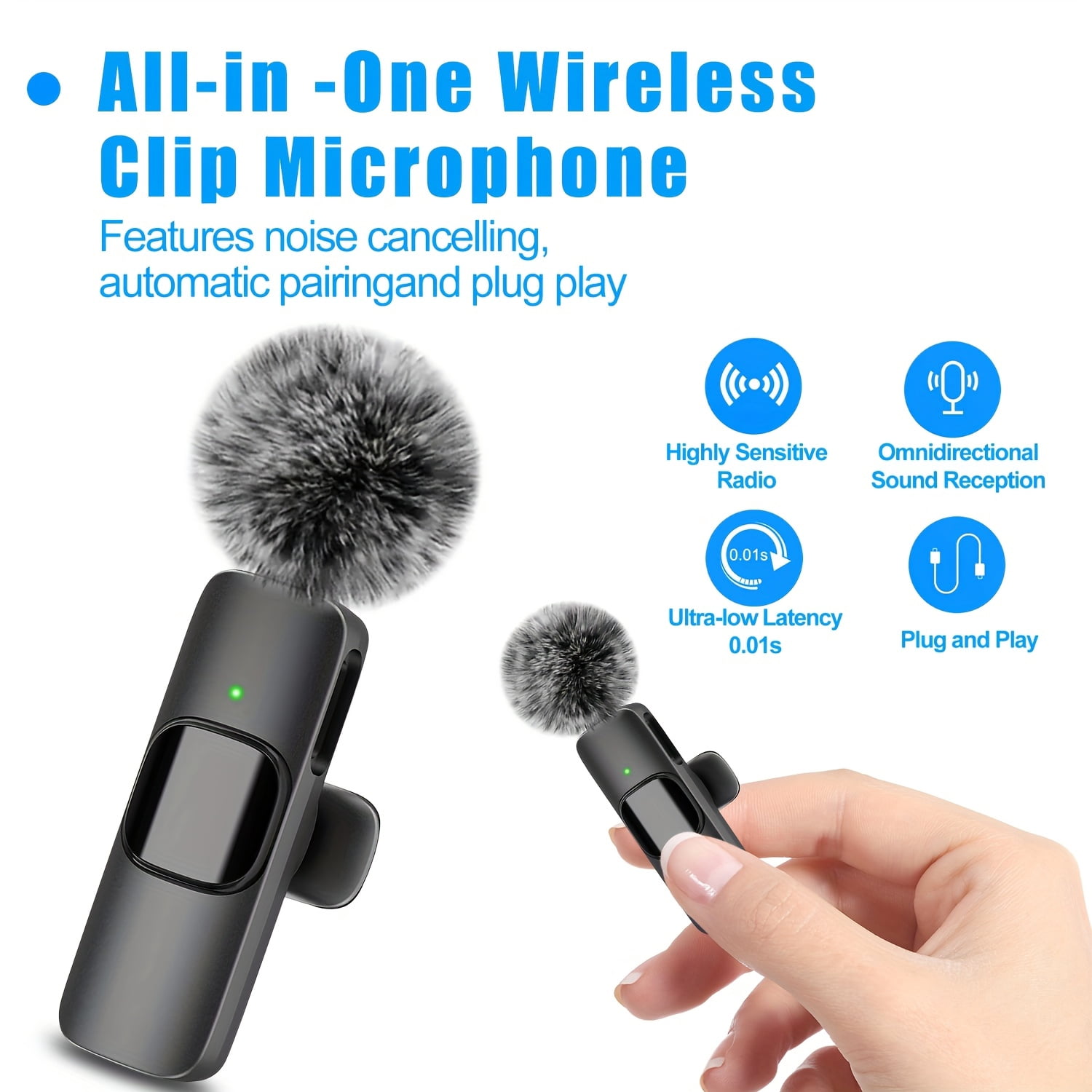 Wireless Lavalier Microphone System, Ultra-low Latency, Noise Reduction, Auto Mute, Long Battery, for Live Streaming, Interviews, Video, Online Teaching (K9/K11-BK/PK) - Clearance