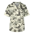 thumbnail image 2 of Domuza Men Scrub Top Plus Size V Neck Short Sleeve Horror Funny Print Nursing Top Comfort Soft Elastic Working Blouse with Pockets Light Gray 4XL, 2 of 5
