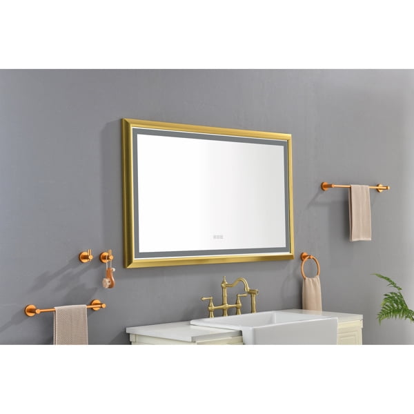 48x30 Inch LED Frontlit Bathroom Mirror with Metal Frame, Wall Mounted Vanity Mirror with Smart Touch Button, Anti-Fog, Memory Function, 3 Colors, Stepless Dimmable Makeup Mirror