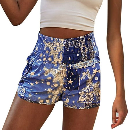 

Quealent Trendy Shorts For Women 2022 Women s Elastic Waisted Plaid Shorts Lounge Pajama Shorts Blue S