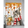 thumbnail image 5 of Fsddascl Orange Thanksgiving Shower Curtain Set - 72" x 78" Washable Bathtub Curtain with 12 Hooks, Fall Maple Leaves Cat Pumpkin Fall Waterproof Fabric Stall Shower Curtains for Bathroom/Bathtub, 5 of 6