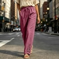 thumbnail image 4 of Cagogo Women's Straight Leg Trousers Elastic Waist Pants with Pockets Solid Casual Long Pants for Travel Vacation Lounge Work Wear Fall Outfits, Wine L, 4 of 6