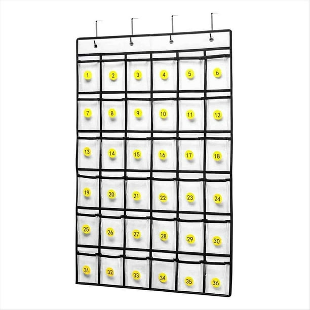 Organizador de bolsillo para celular, organizador para el aula, soporte para calculadora, caja de almacenamiento de joyas para colgar en la puerta - 36 bolsillos transparentes