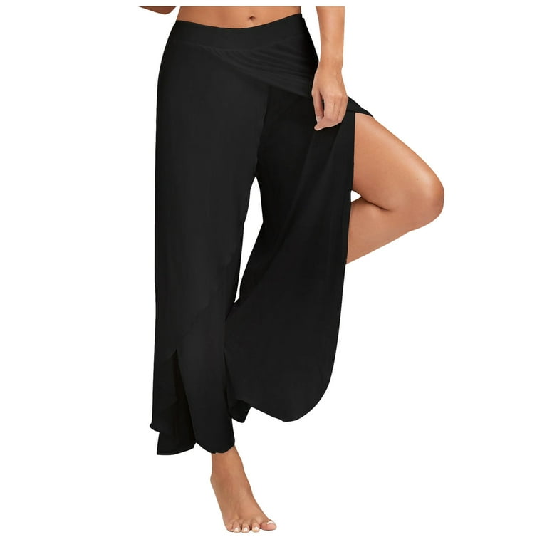 Frehsky yoga pants Women's Solid Color Split High Stretch Exercise Yoga  Leisure Pants workout leggings for women Black 