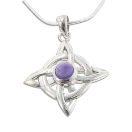 Long Celtic Knot Wheel of Being Celtic Knot Northstar and Genuine Amethyst Sterling Silver Pendant 18