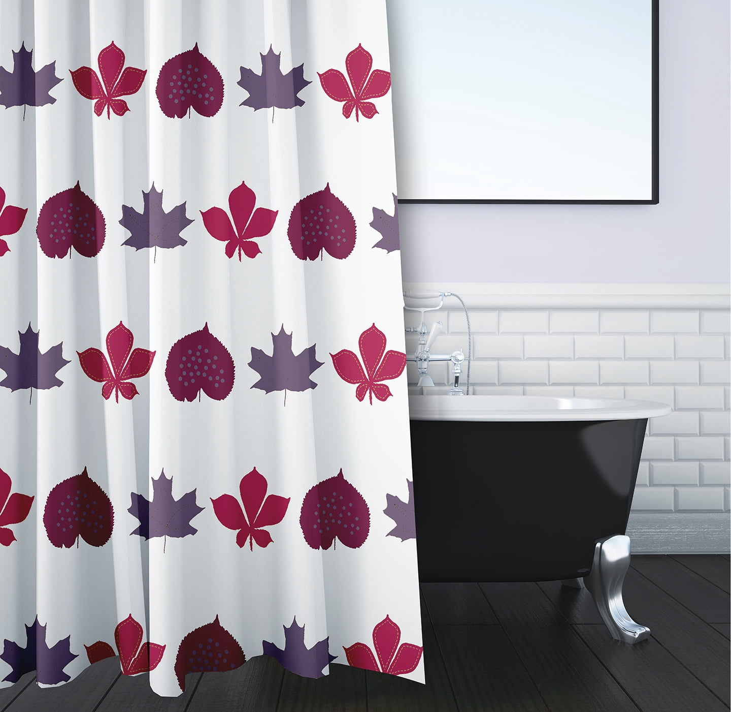 Simply Daisy 70" W x 73" L Leaf Stripe Polyester Shower Curtain, Plum [1 Ct]