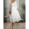 thumbnail image 4 of Boho Embroidered Floral Dress European Ethnic Style 3/4 Sleeve V Neck Midi Dresses for Women Summer Bohemian Dress, 4 of 6