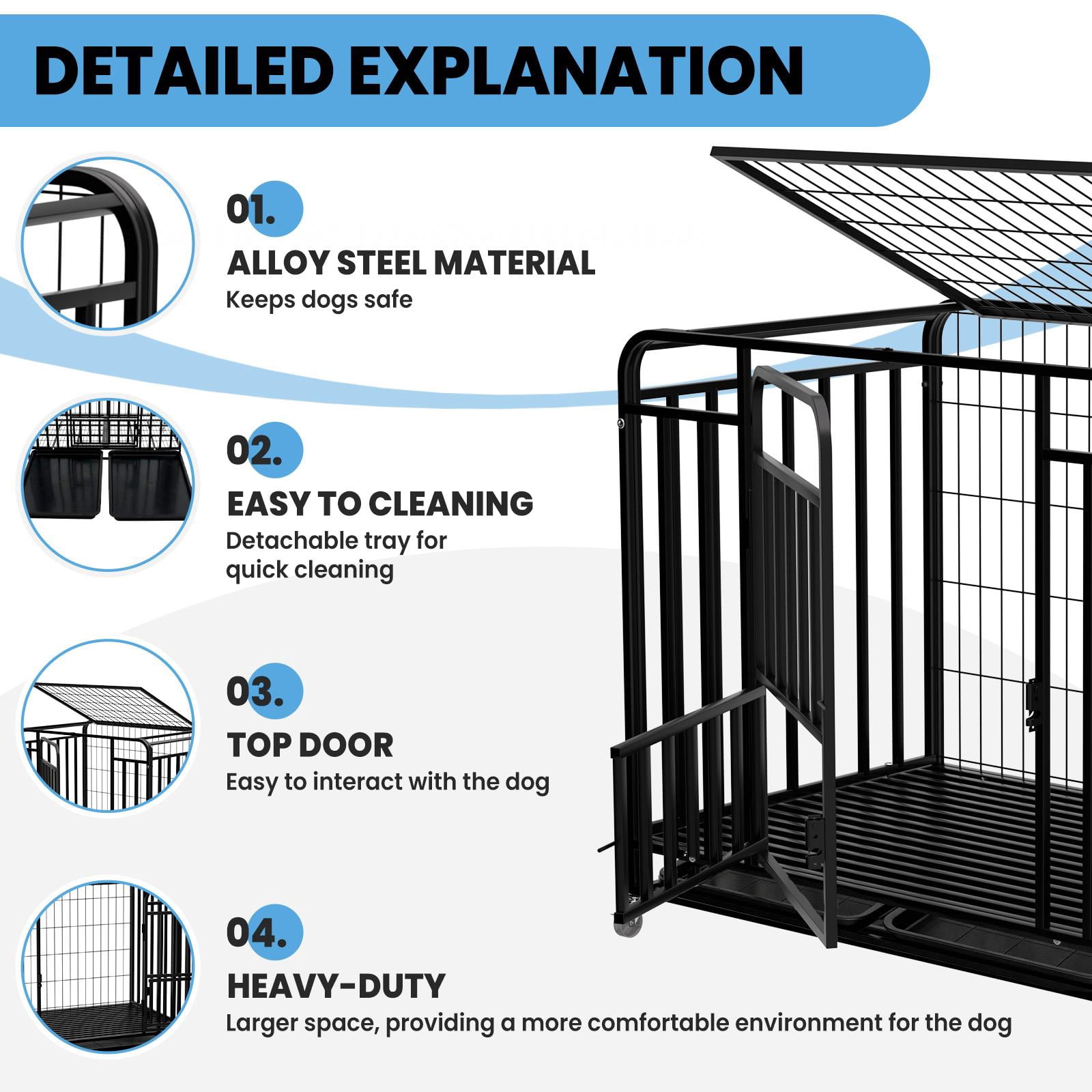Muweixin 42 inch Black Metal Dog Crate with Top & Front Doors, Removable Trays & Lockable Wheels, Indoor Outdoor Kennel for Medium Large Dogs