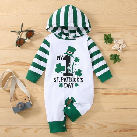 

Baby Boys Girls St. Patrick s Day Outfits Newborn Clothes Hooded Stripe Bodysuit